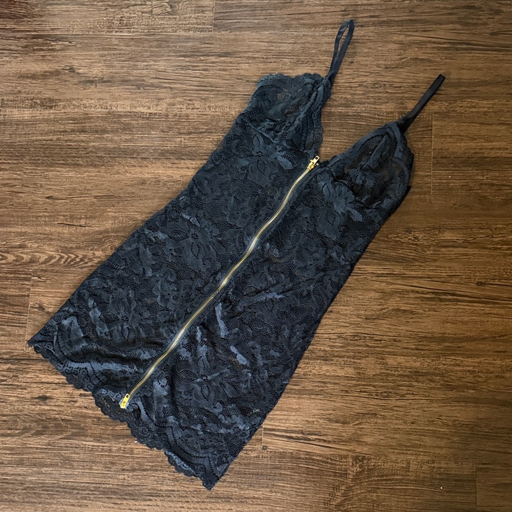 Black Lace Dress with Gold Zipper